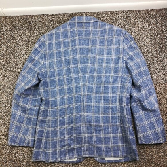 SuitSupply Sport Coat Blazer 40S E Thomas Silk Wool Linen Windowpane Plaid Blue - Picture 9 of 14